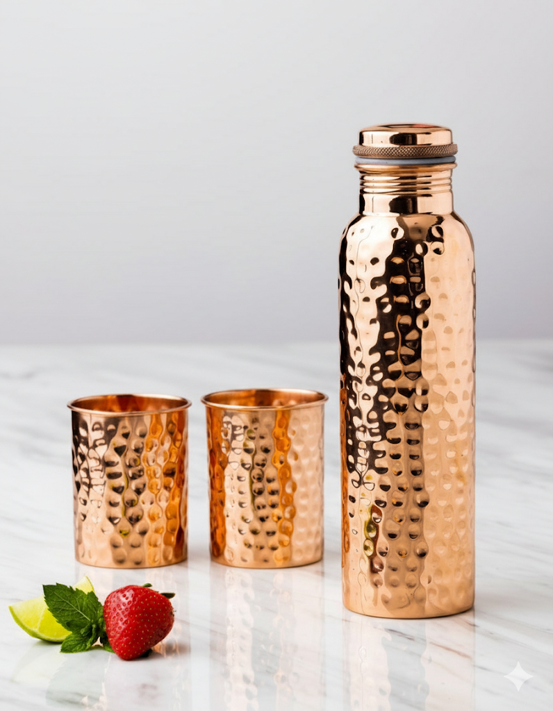 Copper Hammered Bottle Set