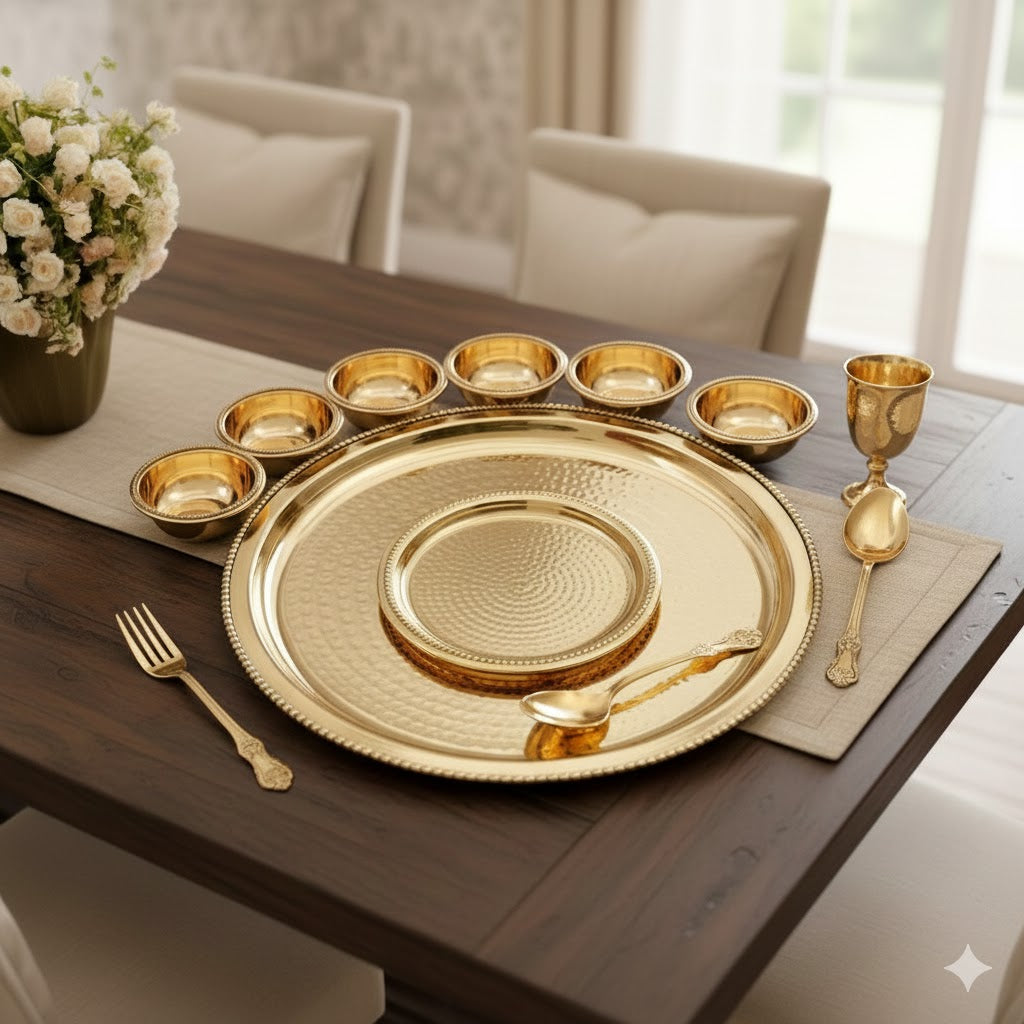 Cameo Hammered Brass thali set
