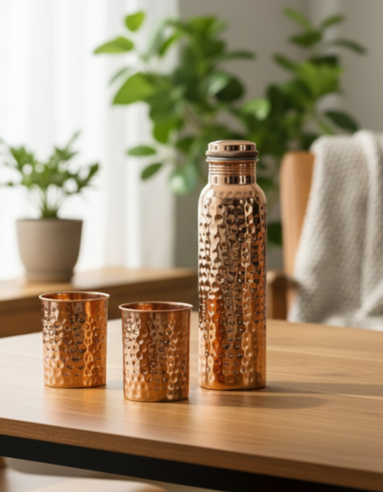 Copper Hammered Bottle Set