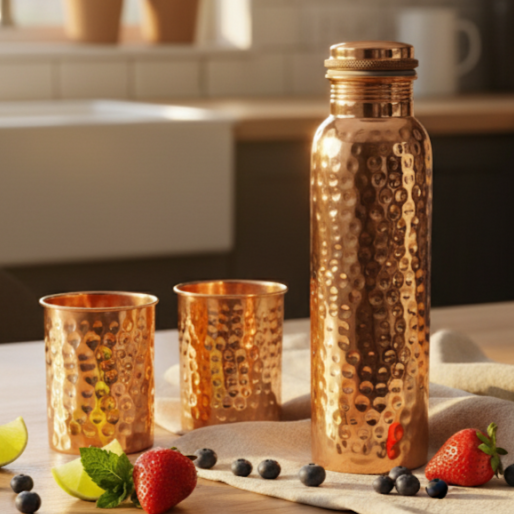 Copper Hammered Bottle Set